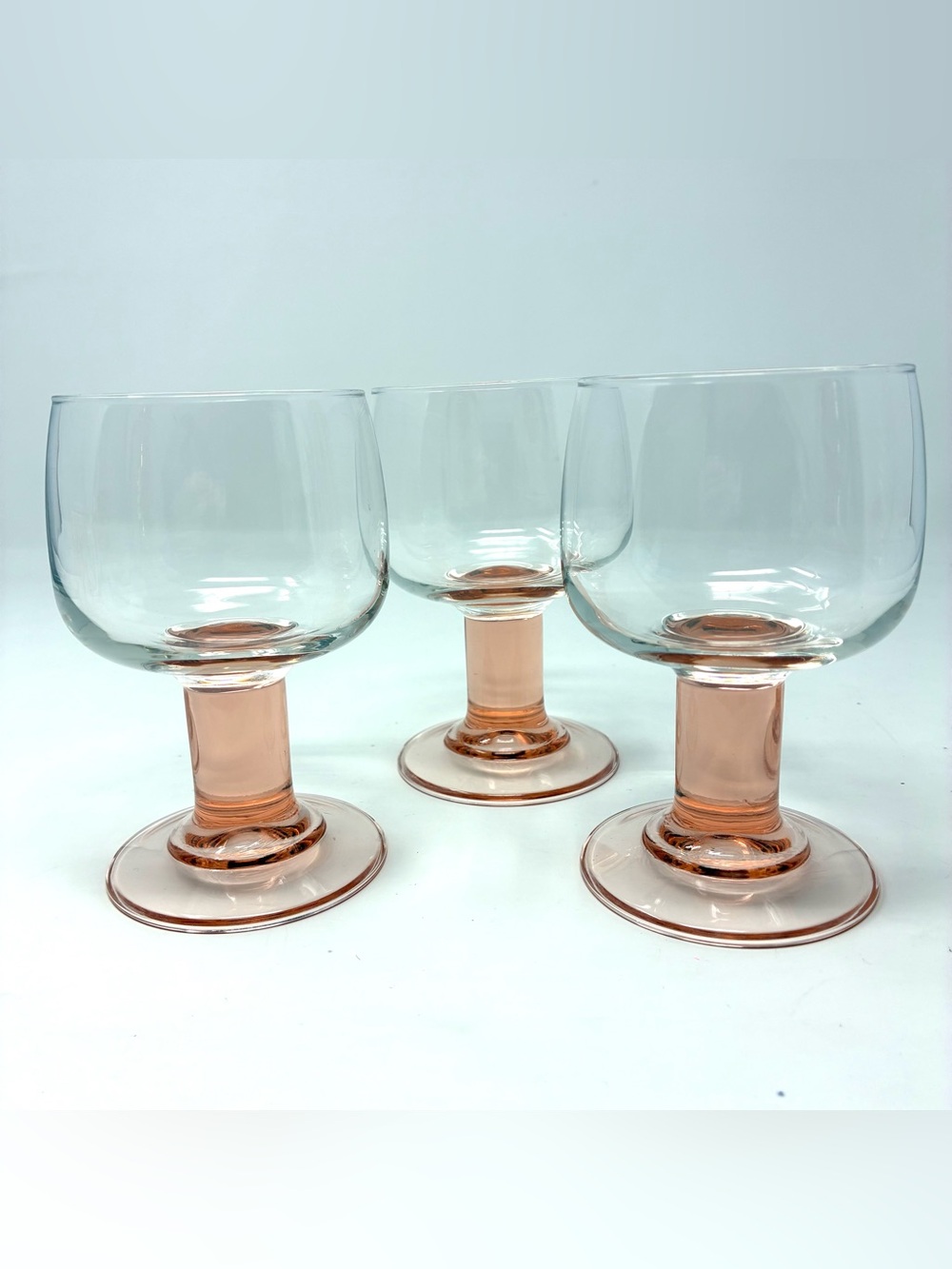 Vintage France Luminarc Champagne Coupes Set Of 3 Peach Pink Stem French Barware